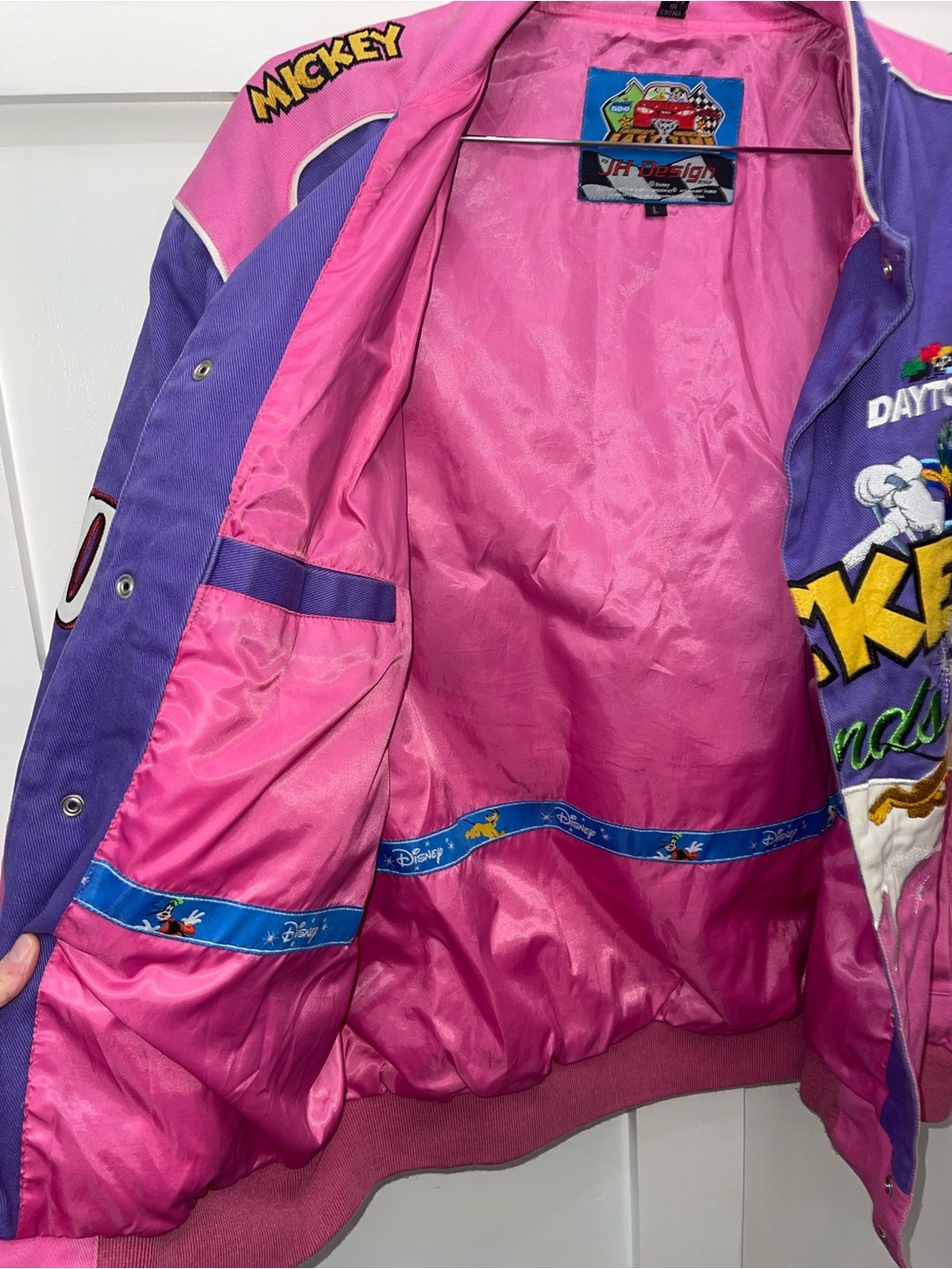 JH Design Vintage Disney Mickey & Friends Daytona 500 Jacket Size Large - Picture 8 of 11